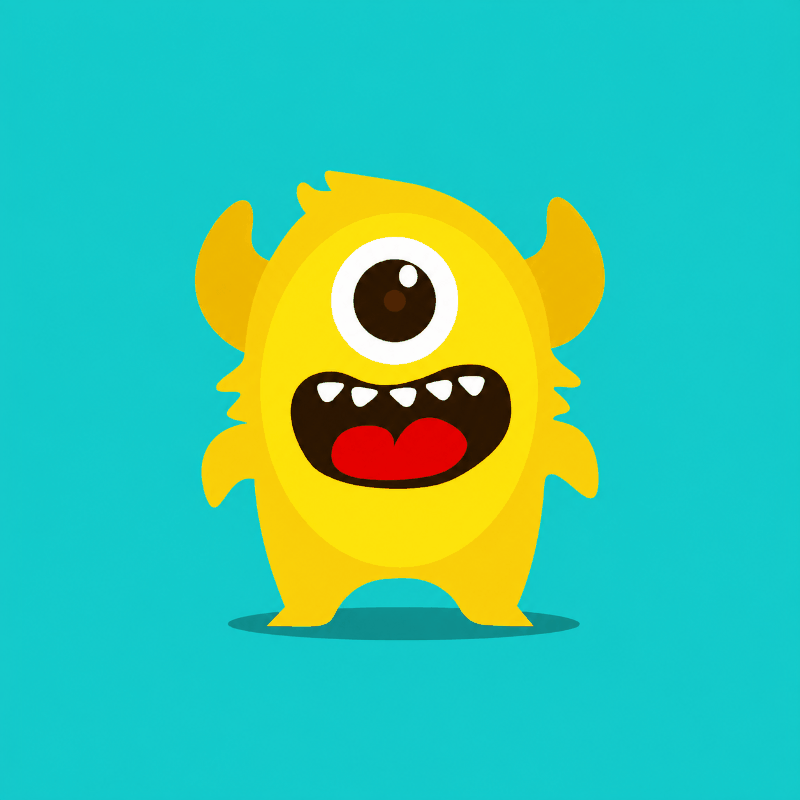Pogo, a joyful yellow one-eyed creature with curved horns